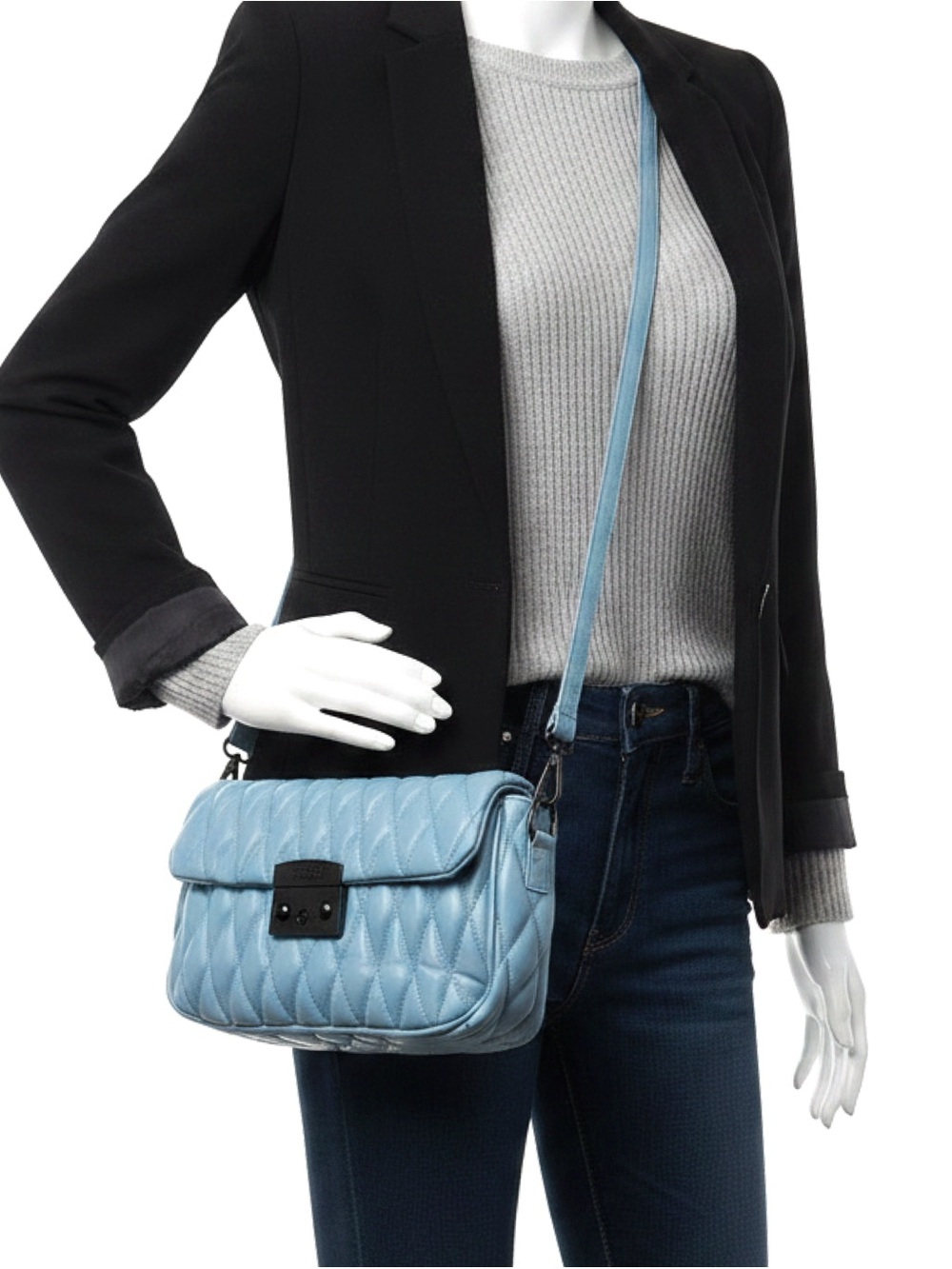 NWT Badgley Mischka Mini Quilted Messenger Bag Crossbody - Baby Blue